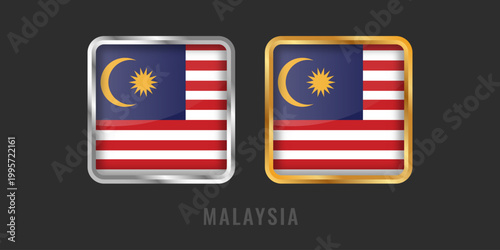Photography High-quality square gold and silver metallic labels with the Malaysia flag