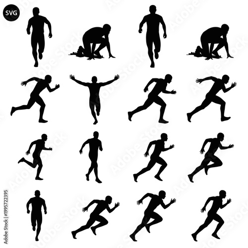 Runner Silhouettes: Sprinting, Starting, and Running Poses