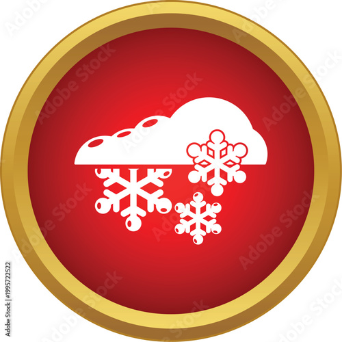 Red circular button showing a white cloud with snowflakes representing winter weather