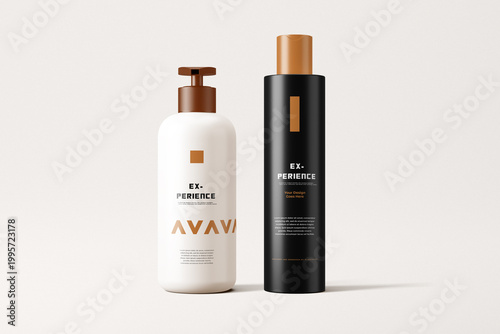 Bild auf Leinwand Haircare or Skincare Packaging Template with White and Black Bottles