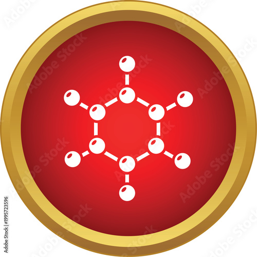 White chemical molecule structure displaying atoms and bonds on a red button