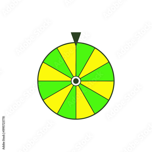 Spinning Fortune Wheel with Green and Yellow Segments, Gambling Game