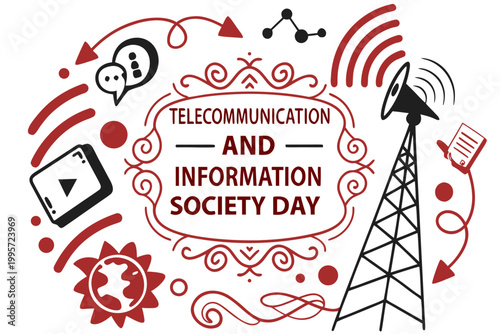 Telecommunication and Information Society Day Vector Illustration, Global Digital Connection Concept