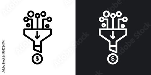Funneling data outlined icon vector collection.