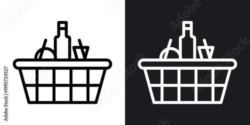 Grocery basket outlined icon vector collection.