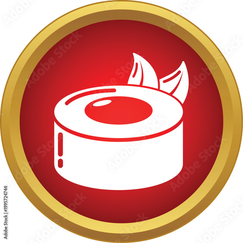 Sushi roll and ginger leaf vector illustration in a red and gold circle