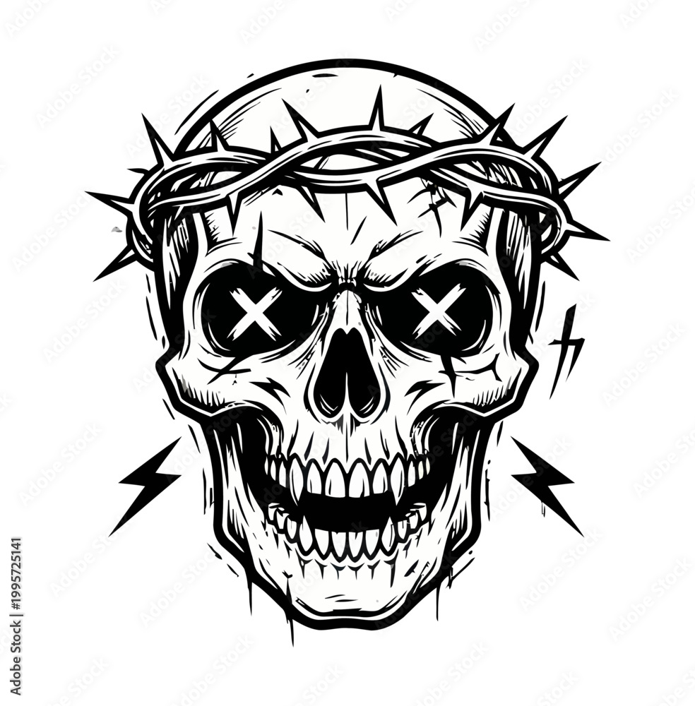 Fototapeta premium Black and White Vector of Skull 2