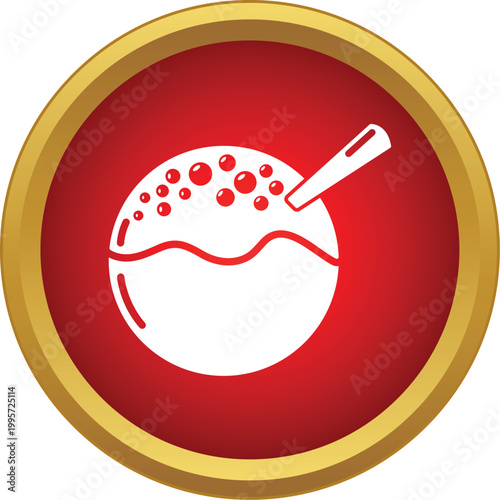 Takoyaki octopus ball with a toothpick icon on a red and gold circle