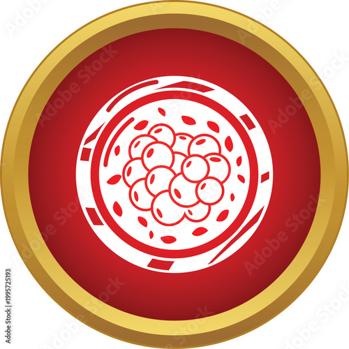 Red caviar serving in a bowl, presented as a flat style icon for food design