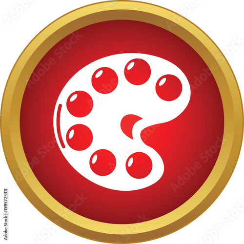 Paint palette icon on a red button with a golden frame depicting art tools