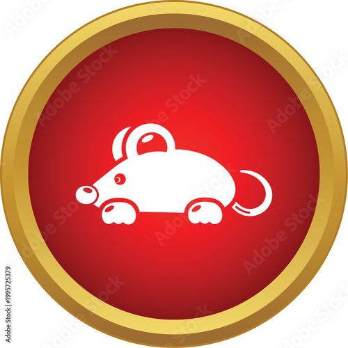 Cute white mouse character inside a circular red and gold frame