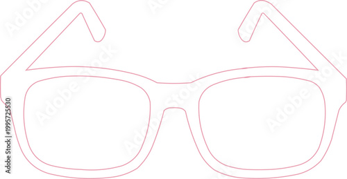 Eyeglasses are presented as a simple pink line drawing.