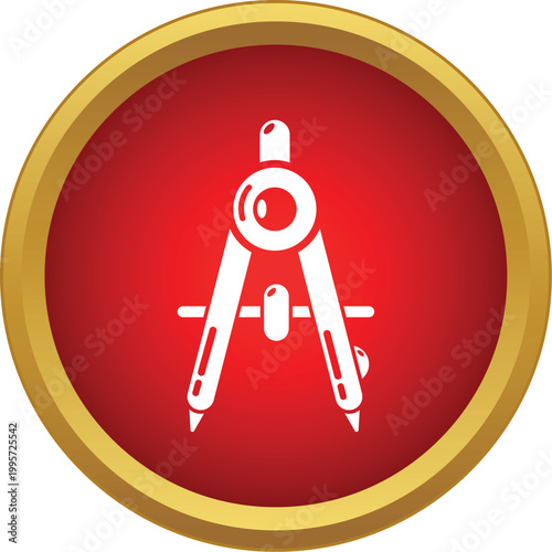 Drawing compass icon representing geometry, precision, and architectural design on a red button