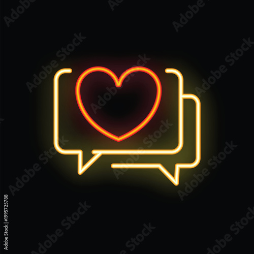 Neon heart glowing inside a chat bubble, symbolizing love and affection in digital communication