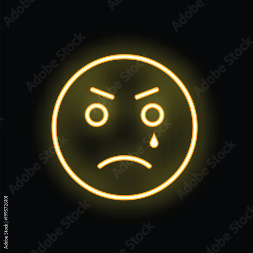 Neon emoticon showing frustration and sadness with a single tear
