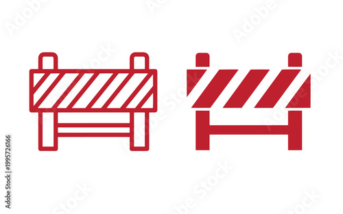 Red and white road block on white background, barrier signs construction warning