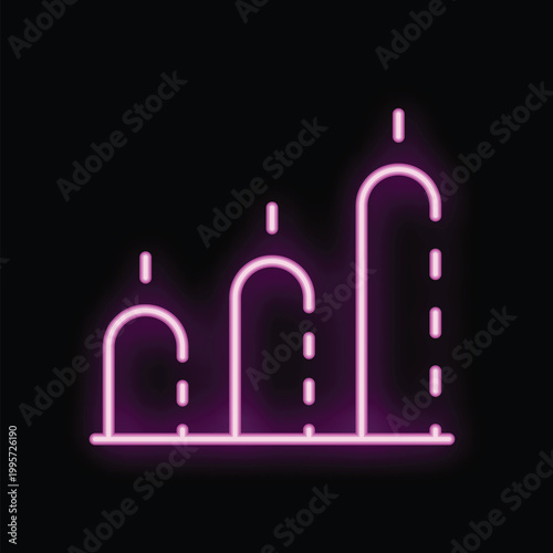 Neon bar chart growing up on a black background