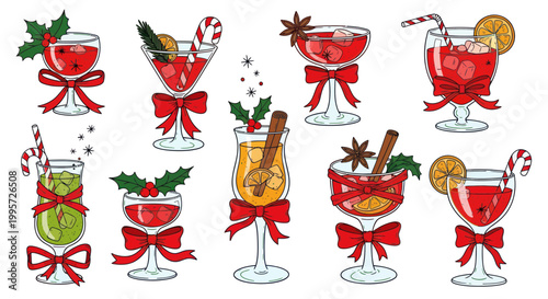 Christmas Drinks Collection: Festive Cocktails and Mocktails with Holly and Ribbons