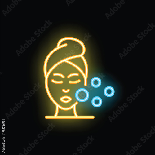 Neon sign icon of a woman receiving an oxygen facial treatment