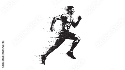 Silhouette runner exploding with dust and debris, dynamic sports sprint illustration for motivation and impact design