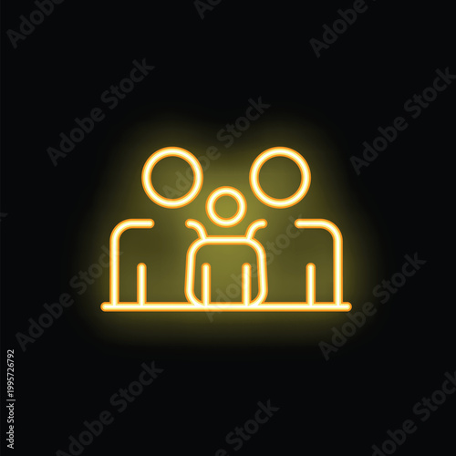 Family pictogram shining in yellow neon light on dark background