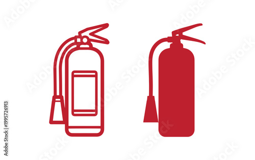 Red fire extinguisher on black background, two styles safety equipment emergency firefighting