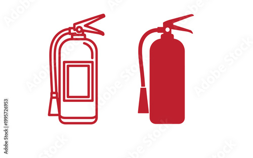 Red fire extinguisher on white background, two styles safety equipment emergency firefighting