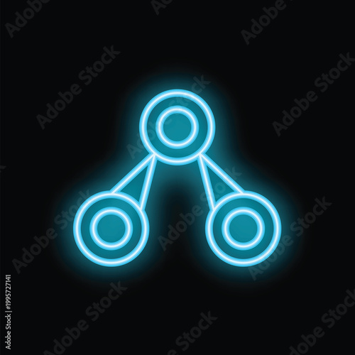 Neon blue hierarchy organization chart icon glowing on a black background