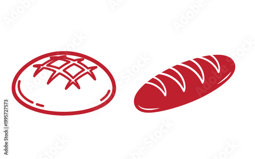 Red of a round loaf and a baguette on a white background, bread
