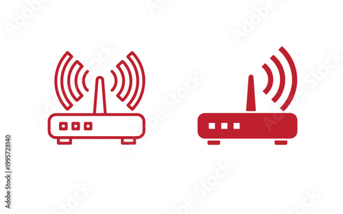 Red router on white background, wireless internet symbols wireless router wifi network