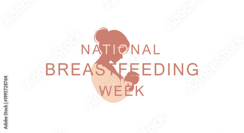 National Breastfeeding Week banner with minimalist silhouette of a mother nursing her infant baby for maternal health awareness.