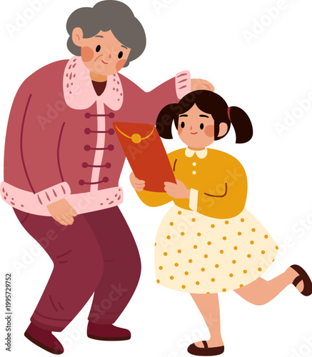 Grandma gives a red envelope to girl