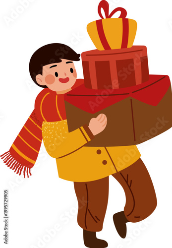 Girl holds a pile of gifts and ingot