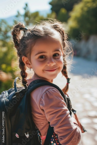 Young Student Carrying Backpack Going to School for Education and Learning. Fictional Character Created By Generative AI