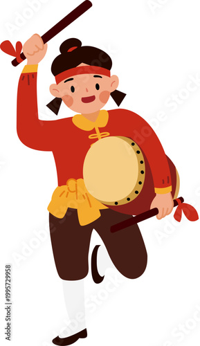 Girl holds a drum and dance