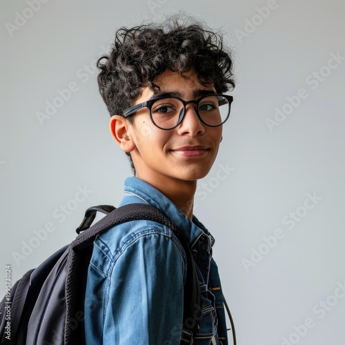 College Boy with Backpack Ready for Study at University Campus Photo. Fictional Character Created By Generative AI