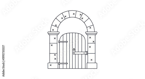 Stone Archway Entrance with Rustic Wooden Gate, Medieval Style