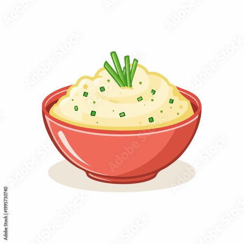 Mashed Potatoes in a Red Bowl with Chives