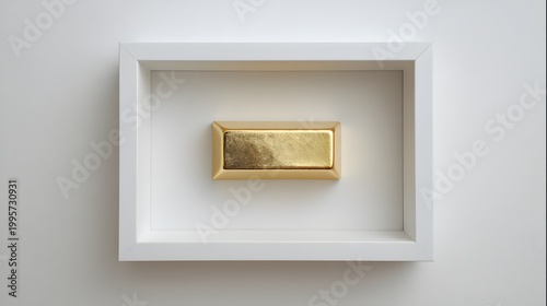 Top View of Single Shiny Gold Bar in White Frame