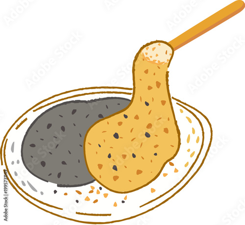 Mochi in sesame and peanut flavor on the plate