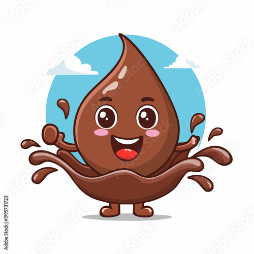 Happy Chocolate Drop Character Splashing