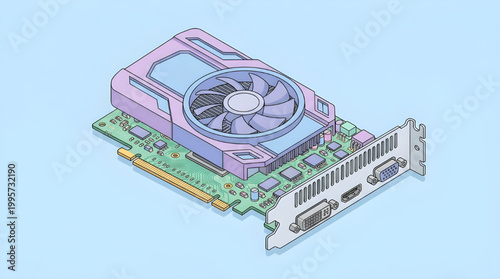 GPU Hardware Illustration Isometric Graphics Card Technology Vector Design