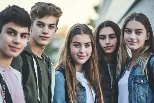 Happy Young Students Standing Together in College Campus. Fictional Character Created By Generative AI