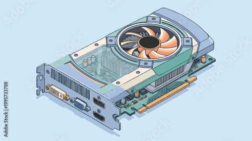 Computer Graphics Card Isometric Illustration High Tech Hardware Concept
