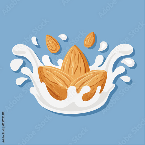 Almonds splashing into milk
