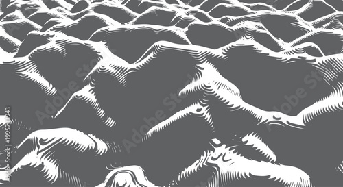 Black and white wavy terrain with topographic contour lines