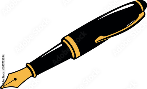 Black fountain pen with gold nib and trim