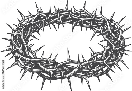 Crown of thorns black and white ink religious symbol