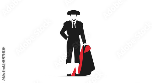 Matador Standing Confidently with Red Cape - Spanish Bullfighter Silhouette