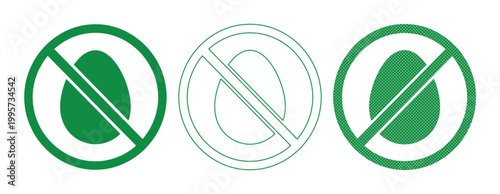Set of 3 Green Egg-Free Allergy Icons Vector isolated PNG with Transparent Background